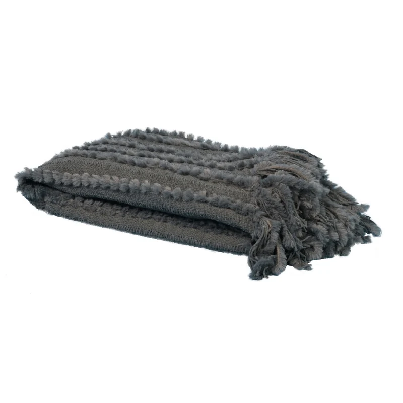 Star Home Wohndecke Strickdecke Zopfmuster Fransen Nala grau 130x170