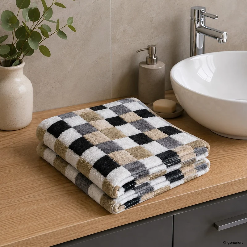 2er Handtuch-Set 50 x 100 cm Life Style Kariert Kiesel