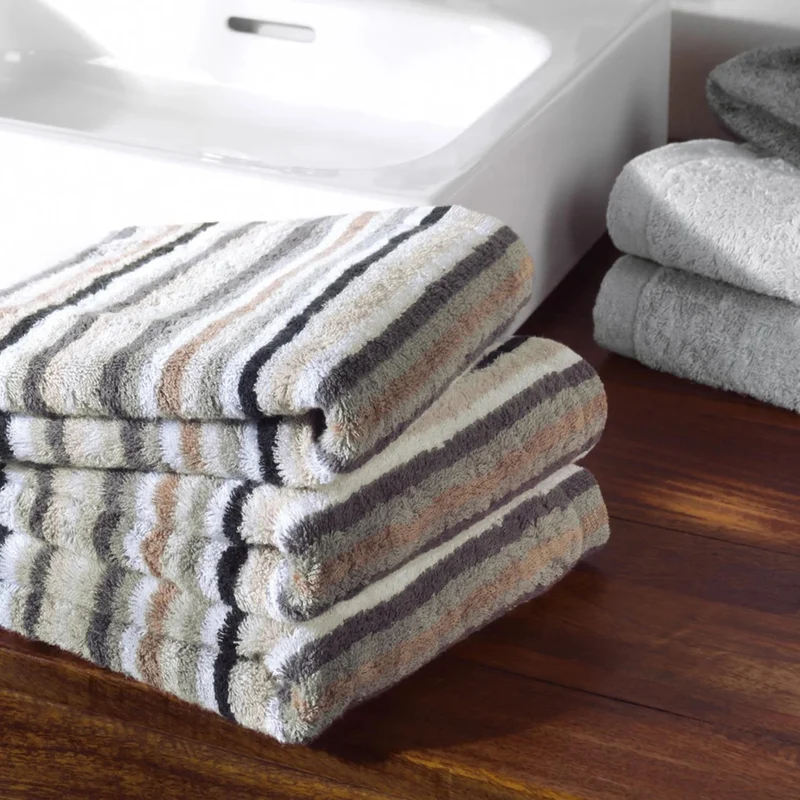 2er Handtuch-Set 50 x 100 cm Life Style Streifen Kiesel
