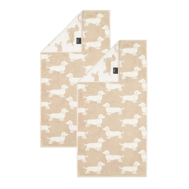 2er Handtuch-Set 50 x 100 cm We Love Dogs Dackel Natur