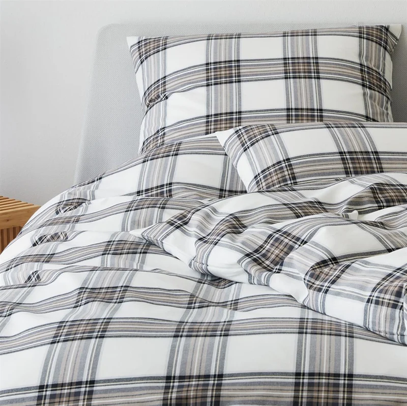 Bettwäsche Flanell Westminster Braun mit Karomuster 135 x 200 cm