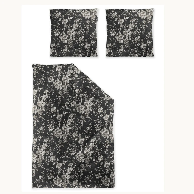 Bettwäsche Flausch Cotton Zobel Grau mit Blumenmuster 135 x 200 cm