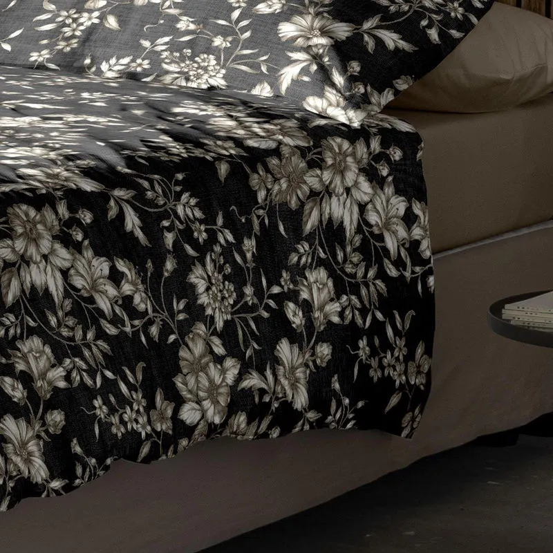 Bettwäsche Flausch Cotton Zobel Grau mit Blumenmuster 135 x 200 cm