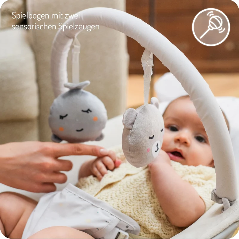 MoMi GLOSSY Babywippe für Babys bis 9 kg, 3-Punkt-Sicherheitsgurt, Metallgestell mit Antirutsch-Füss