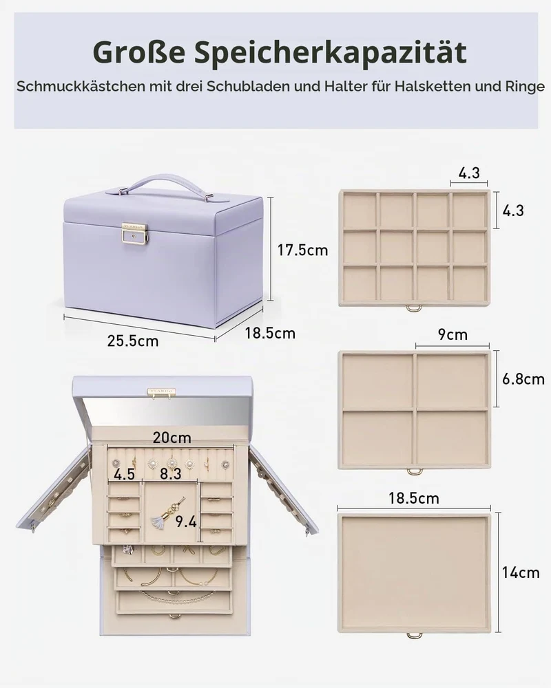 Vlando Baroches Schmuckkästchen Damen Leder Schmuckkasten Gross 4 Ebenen Schmuckkasten Abschliessbar