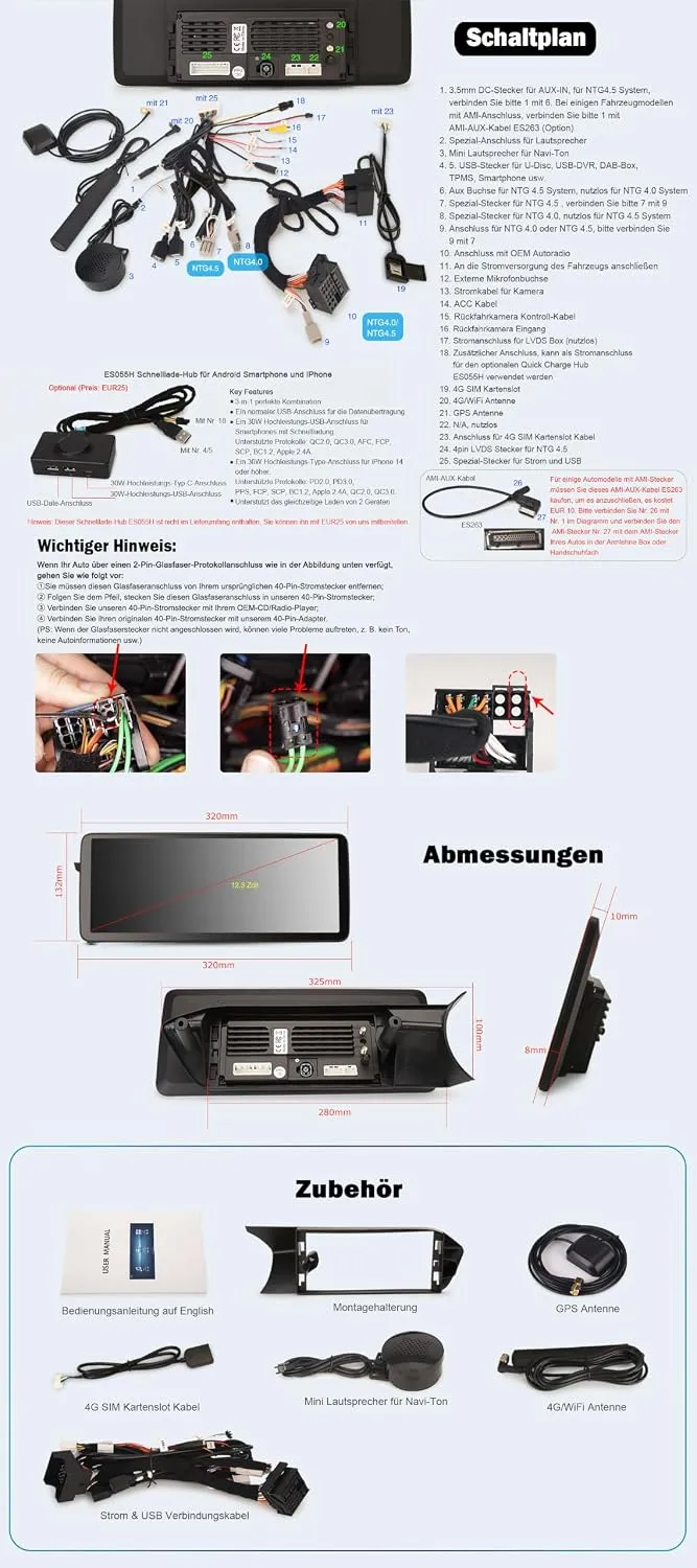 Erisin 12,3 Zoll Qualcomm 8-Kern 8GB+128GB Android 16 Autoradio Bluetooth GPS Navigation für Mercede