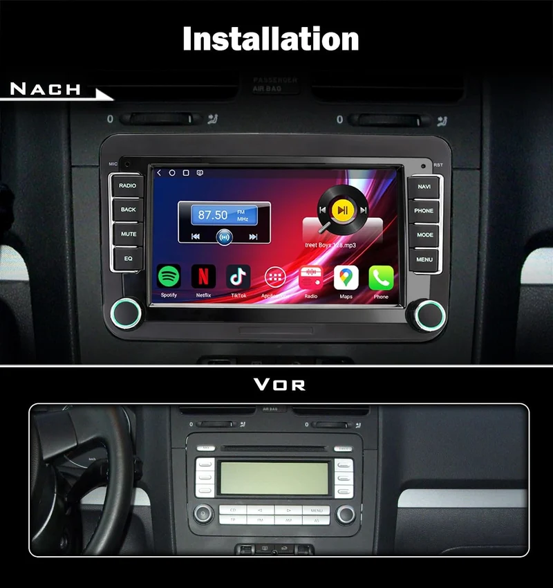 Erisin 7 Zoll Qualcomm 4GB+64GB Autoradio Bluetooth Android 16 GPS Navi für VW Polo 6R Passat B6/B7