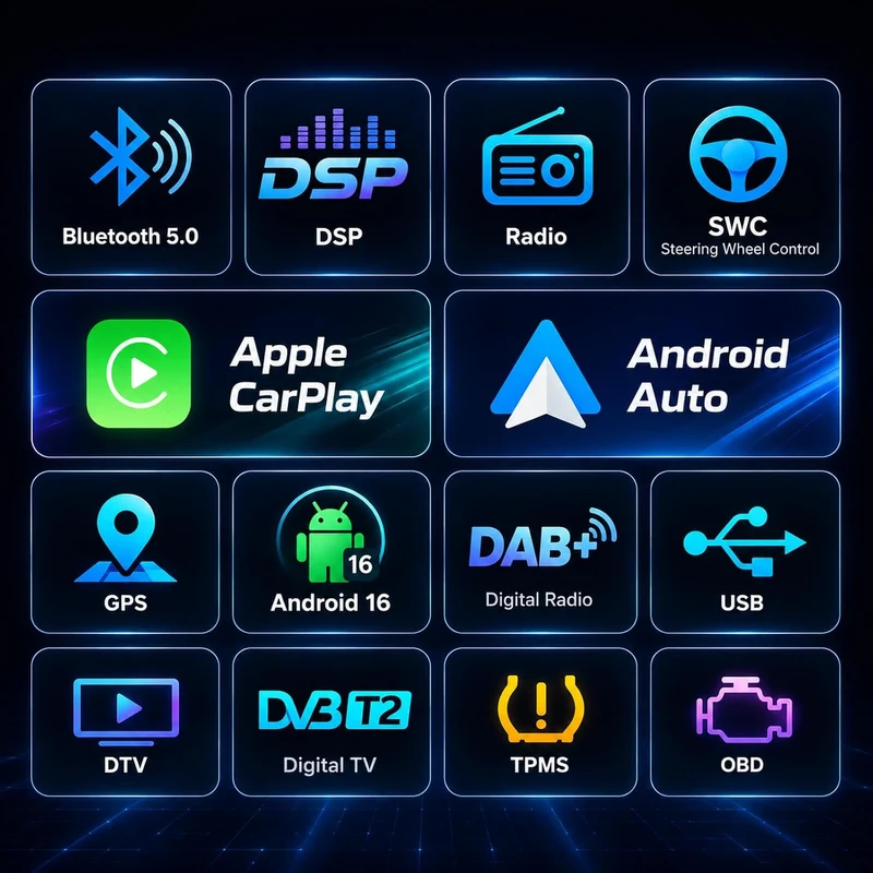 Erisin 8-Kern 4GB+64GB Android 16 Autoradio Bluetooth für Renault Dacia Duster Logan Sandero Dokker