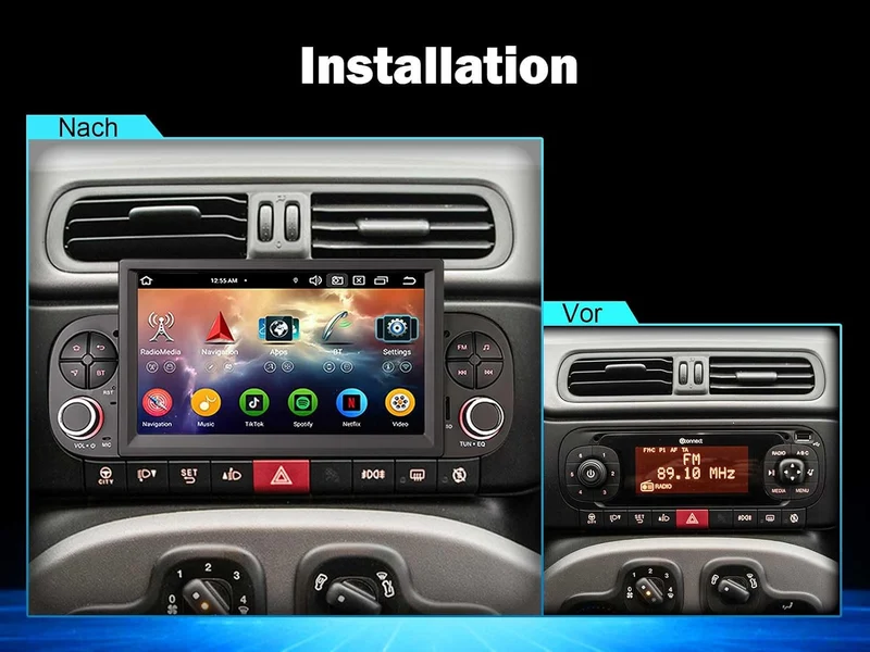 Erisin Android 16 Autoradio CarPlay für FIAT Panda 319 2013-2020 GPS Navi