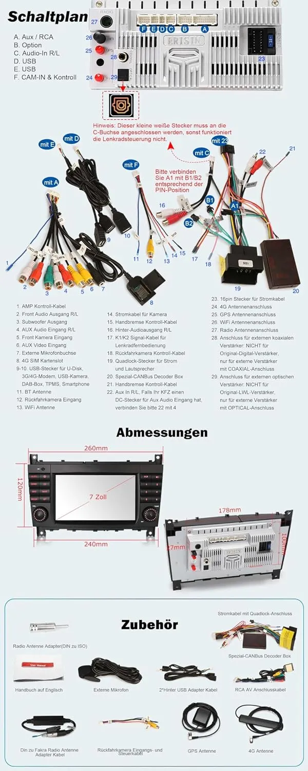 Erisin 8GB+128GB Qualcomm 8-Kern Android 16 Autoradio GPS Navi für Mercedes C-Klasse W203 CLC Klasse