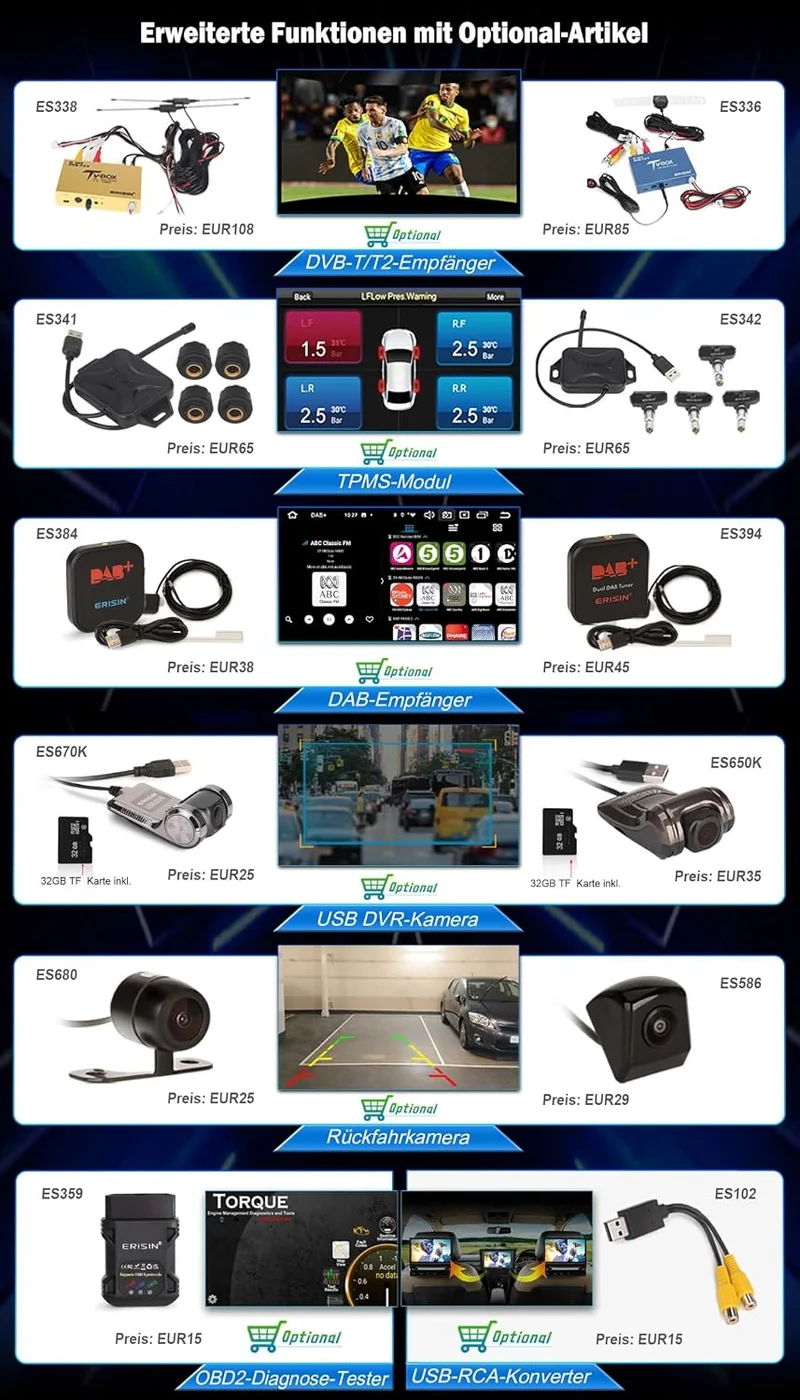 Erisin 8GB+128GB Qualcomm 8-Kern Android 16 Autoradio GPS Navi für Mercedes C-Klasse W203 CLC Klasse