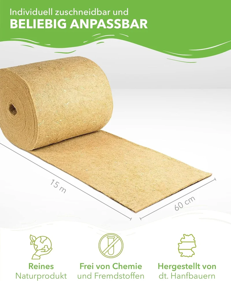 Nagerteppich aus 100% Hanf auf Rolle mit 15m Länge, 60cm Breite, 10mm dick,Hanfteppich für alle Arte