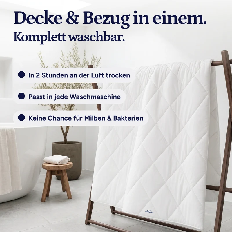 Simple Sleep™ Die schnelltrocknende 2-in-1 Bettdecke, die Bettwäsche überflüssig macht.