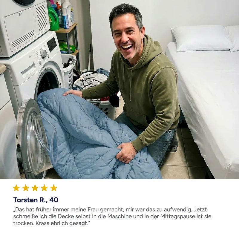 Simple Sleep™ Die schnelltrocknende 2-in-1 Bettdecke, die Bettwäsche überflüssig macht.
