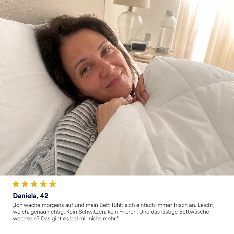 Simple Sleep™ Die schnelltrocknende 2-in-1 Bettdecke, die Bettwäsche überflüssig macht.