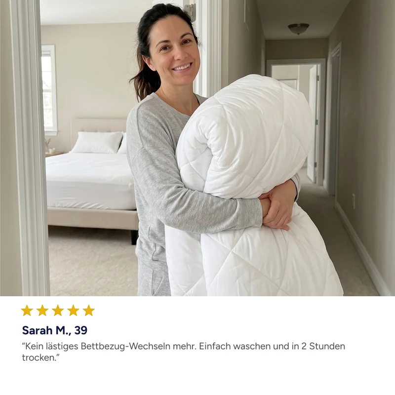 Simple Sleep™ Die schnelltrocknende 2-in-1 Bettdecke, die Bettwäsche überflüssig macht.