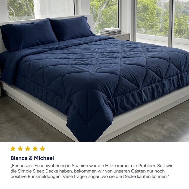Simple Sleep™ Die schnelltrocknende 2-in-1 Bettdecke, die Bettwäsche überflüssig macht.