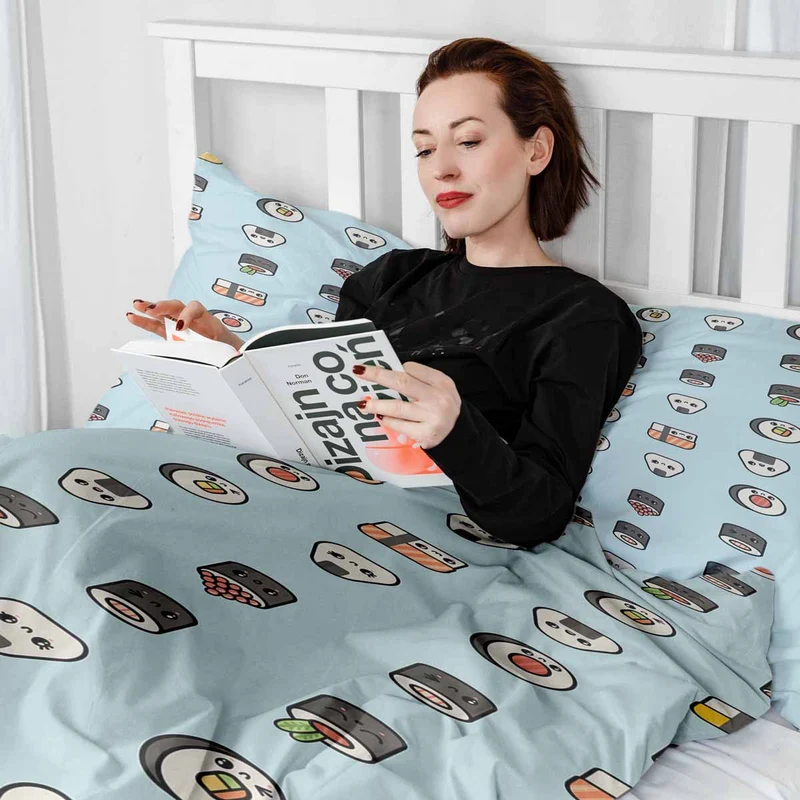 Therapiedecken Bettwäschen Set Hellblau mit Sushi