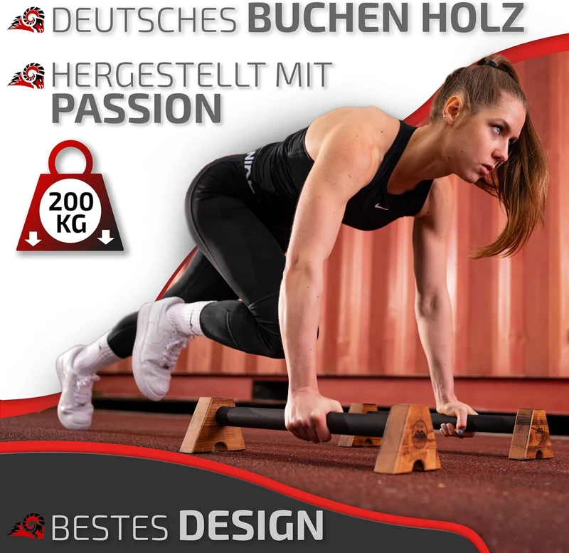 Midletts Liegestützgriffe aus Holz mit extra langen Griffen für Calisthenics/Yoga/Krafttraining – Ha