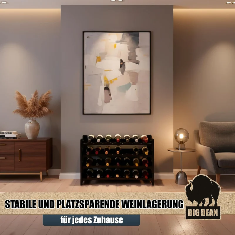 BigDean Flaschenregal stapelbar für 24 Flaschen Weinregal aus Kunststoff Schwarz Getränkeregal Flasc