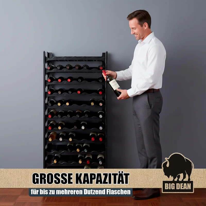 BigDean Flaschenregal stapelbar für 24 Flaschen Weinregal aus Kunststoff Schwarz Getränkeregal Flasc