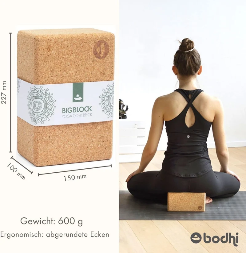 Bodhi Yoga Block Kork Brick | Einzeln & als Set | 100% Naturkork – Universal Yogaklotz | Umweltfreun