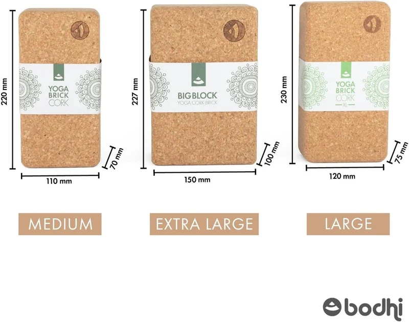 Bodhi Yoga Block Kork Brick | Einzeln & als Set | 100% Naturkork – Universal Yogaklotz | Umweltfreun