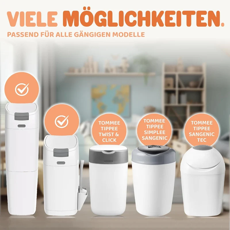 Kipi XXL Nachfüllfolie für Windeleimer - 4 Stück Nachfüllkassetten für Runde und Achteckige Modelle,