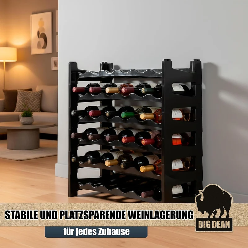 BigDean Flaschenregal stapelbar für 36 Flaschen Weinregal aus Kunststoff Schwarz Getränkeregal Flasc