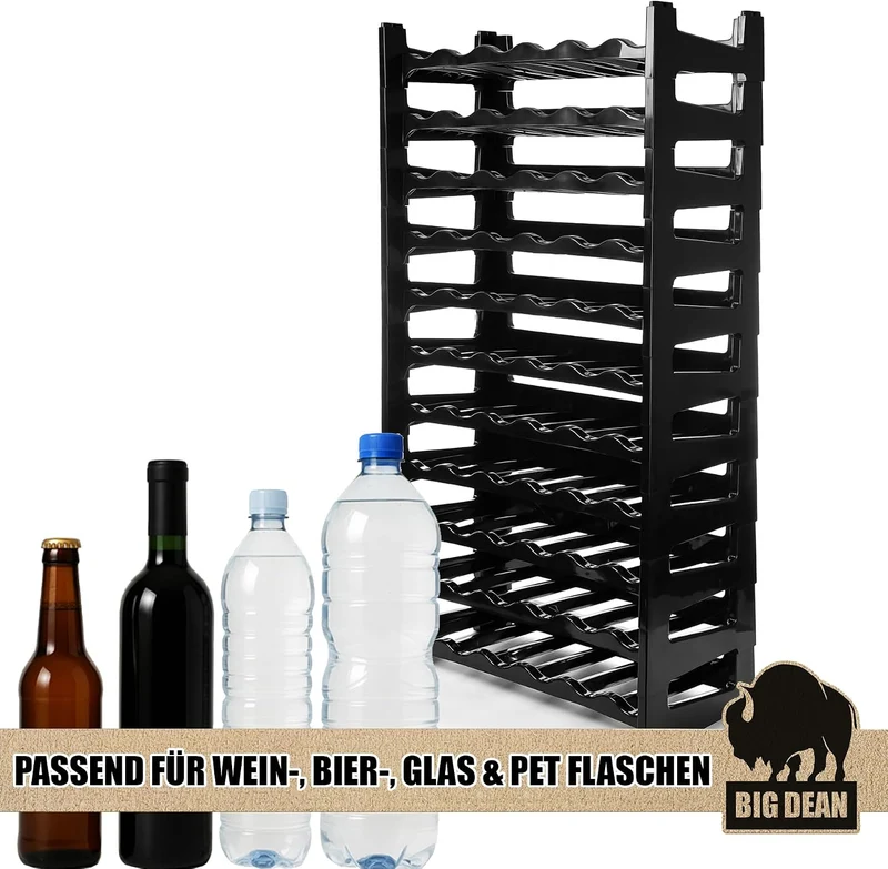 BigDean Flaschenregal stapelbar für 72Flaschen Weinregal aus Kunststoff Schwarz Getränkeregal Flasch