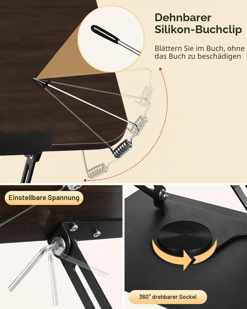 Zoelele Buchständer Holz, Verstellbarer Buchhalter mit 360° Drehbarer Basis, Faltbar & Tragbar Leses