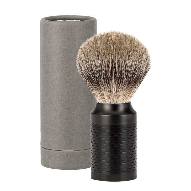 MÜHLE Rocca Rasierset - Silberspitz-Dachszupf Pinsel, Rasierhobel, Halter - mattschwarz Edelstahl mi