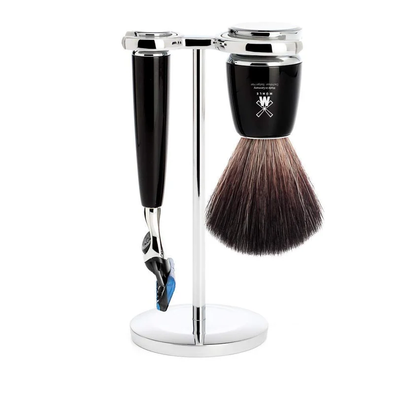 MÜHLE Rasierset - Rytmo Serie - Black Fibre - kompatibel mit Gillette-Klingen - Edelharz schwarz