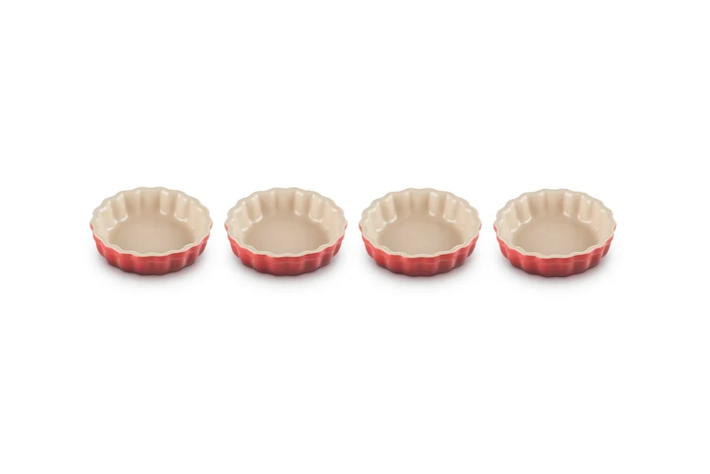 Le Creuset 4er-Set Tarteförmchen aus Steinzeug, Je 200 ml/ Ø 11 cm, Kirschrot, 91017411060000, Kirsc
