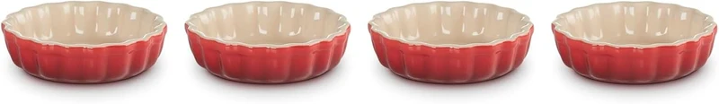 Le Creuset 4er-Set Tarteförmchen aus Steinzeug, Je 200 ml/ Ø 11 cm, Kirschrot, 91017411060000, Kirsc