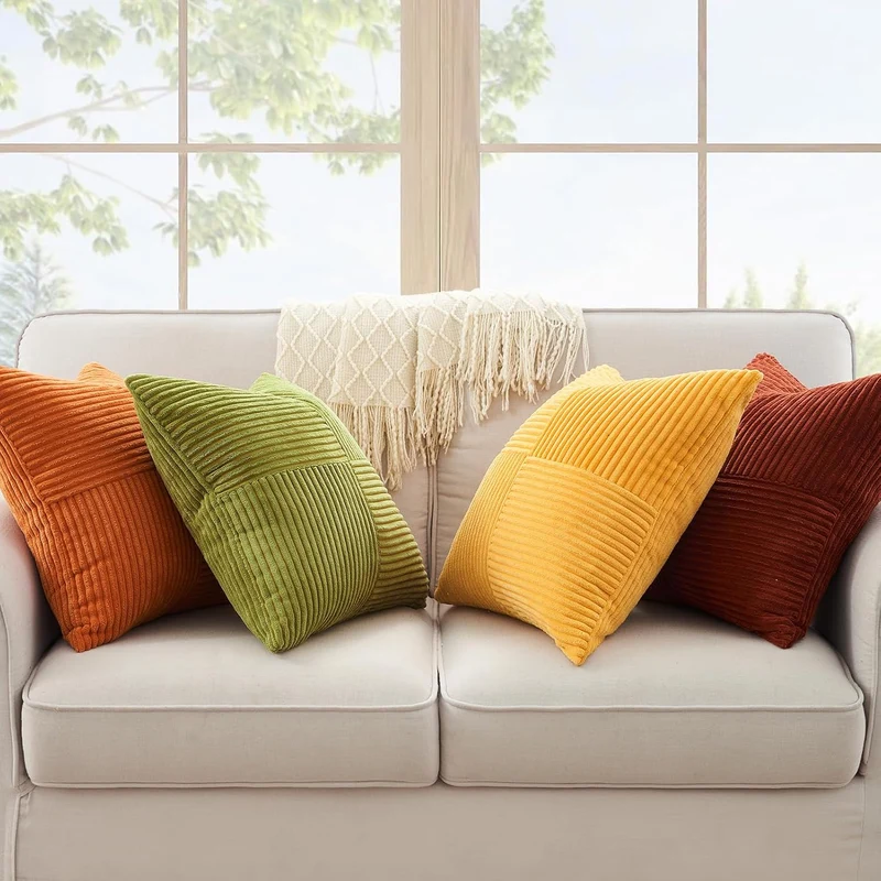 Topfinel Kissenbezug 50x50 4er Set Herbst Kissenbezüge Gelb Orange Kissen Aesthetic Windmühlenform C