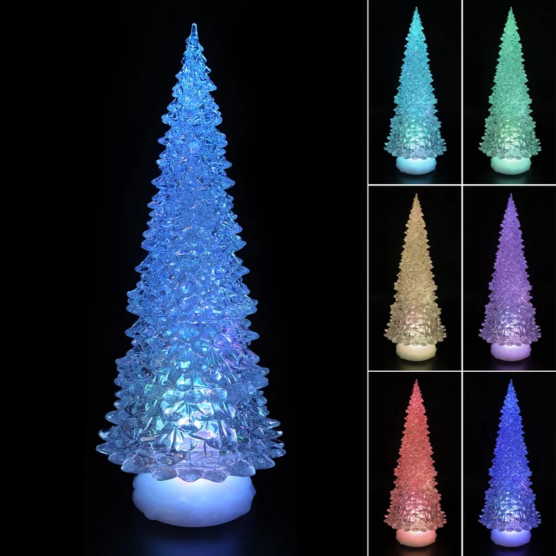 Tronje LED Christbaum 37cm Weihnachtsbaum mit Timer USB Tannenbaum beleuchteter Acrylbaum Wechselfar