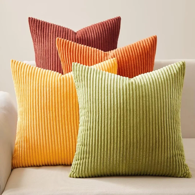 Topfinel Herbst Kissenbezug 50x50 4er Set Cord gelb grün Orange Kissenbezüge Kissenhülle Sofakissen