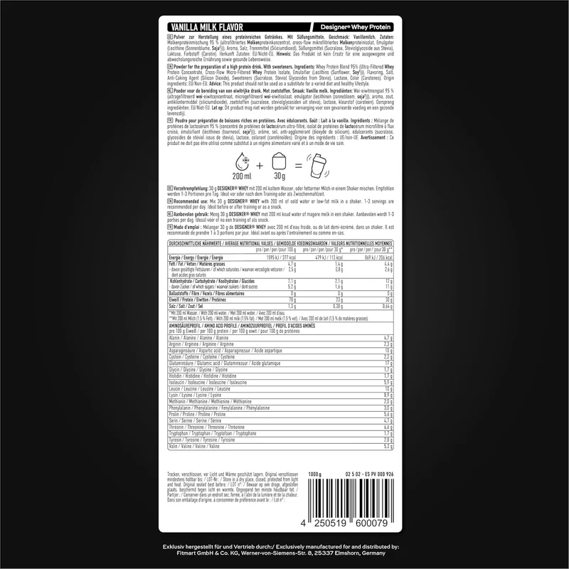 ESN Designer Whey Protein Pulver, Vanilla, 1 kg Vanille, Vanille