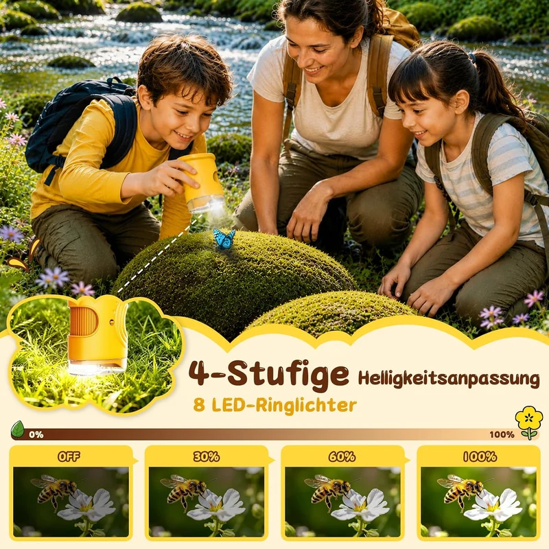 Digitales Mikroskop für Kinder, 1000X, Foto & Video (Gelb), Gelb
