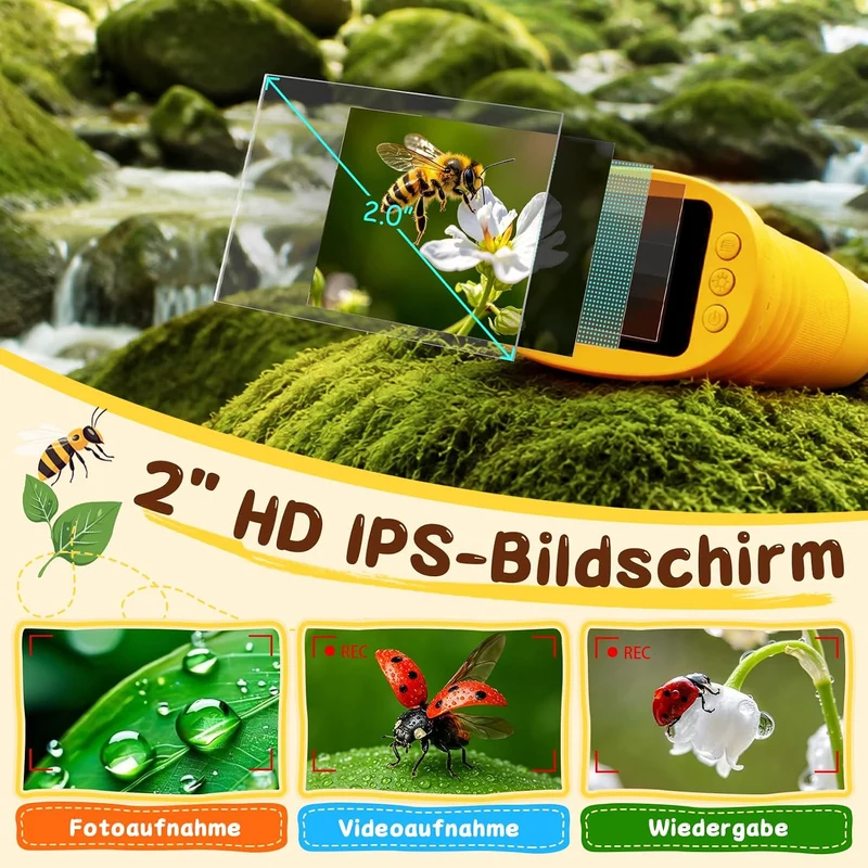 Digitales Mikroskop für Kinder, 1000X, Foto & Video (Gelb), Gelb