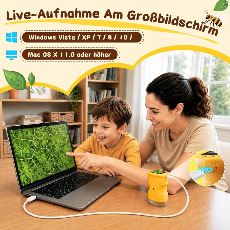 Digitales Mikroskop für Kinder, 1000X, Foto & Video (Gelb), Gelb