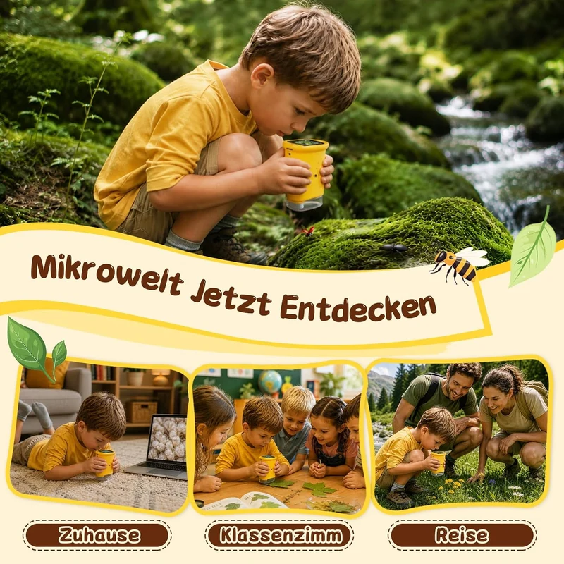 Digitales Mikroskop für Kinder, 1000X, Foto & Video (Gelb), Gelb