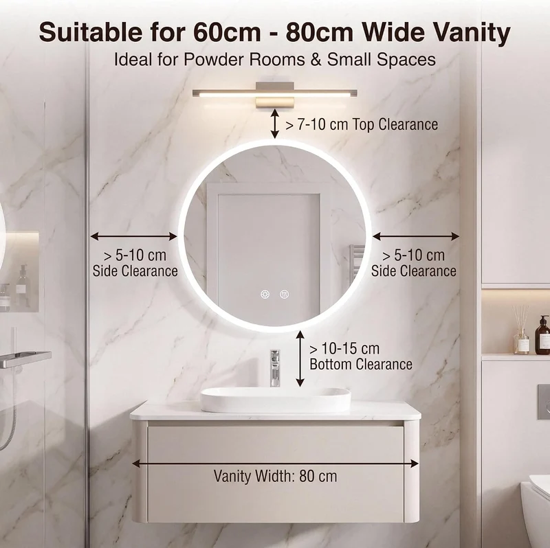Clevich LED Badspiegel mit Beleuchtung Rund 60 cm - Runder Wandspiegel Bad Rund 60L x 60B cm LED Bad
