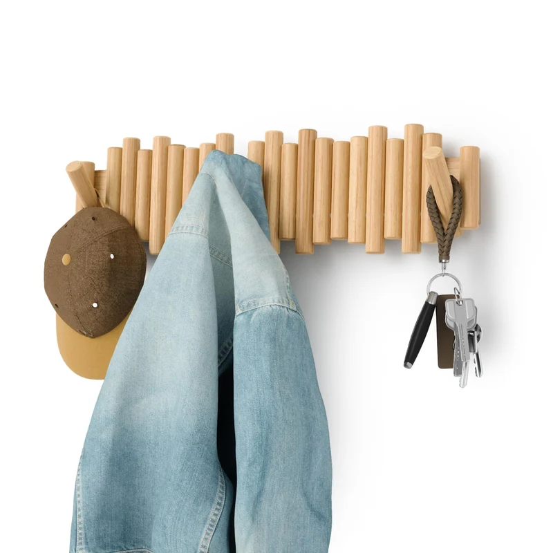 Umbra Picket Garderobenhaken Wandgarderobe, 8 Klapphaken, Natur 8 Haken Natur, 8 Haken Natur
