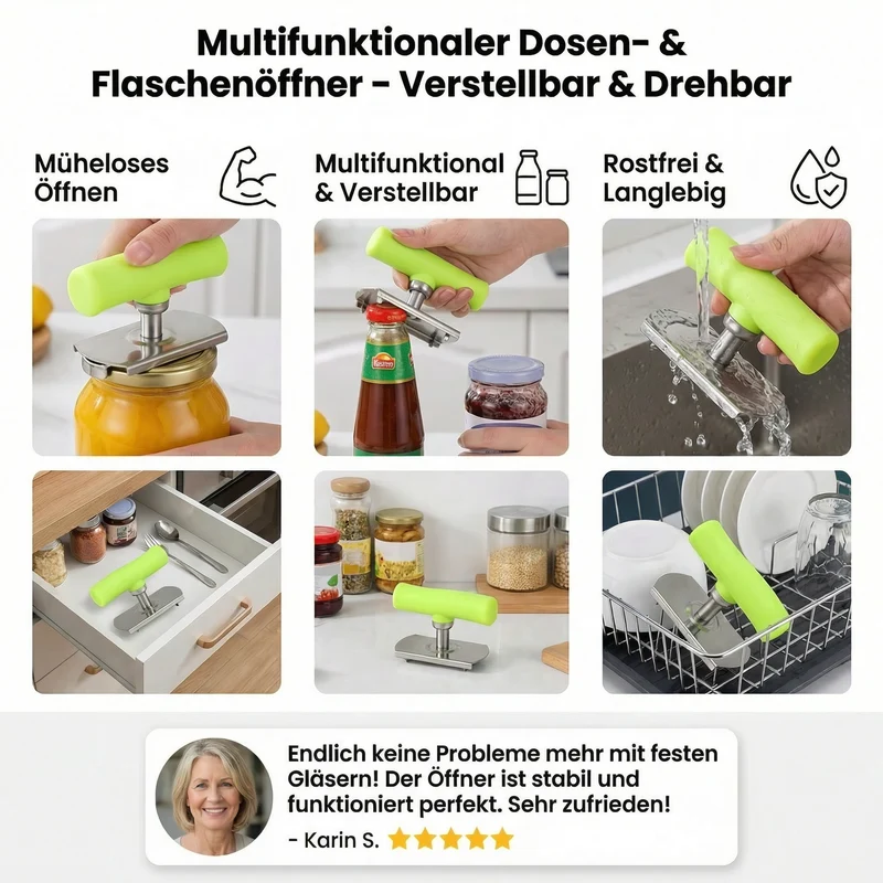 Multifunktionaler Dosen- & Flaschenöffner aus Edelstahl – Verstellbar & Drehbar