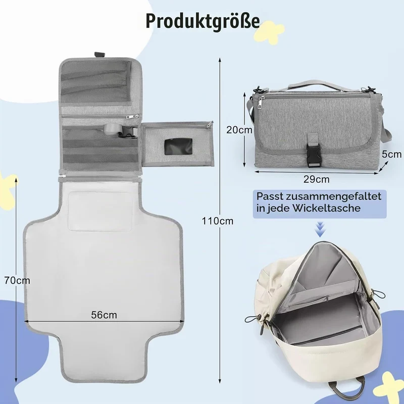 Romon Wickelunterlage, Windeltasche Kompakte Wickelauflage Abwaschbar Unterwegs Wasserdicht, Faltbar