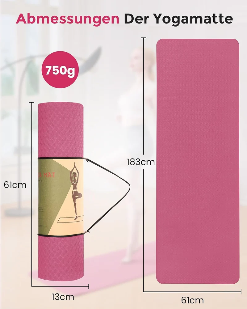 Oak & Tea Yogamatte Rutschfest Fitnessmatte Umweltfreundliche TPE Sportmatte mit Tragegurt Gymnastik