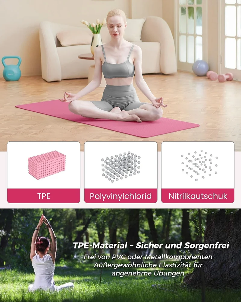 Oak & Tea Yogamatte Rutschfest Fitnessmatte Umweltfreundliche TPE Sportmatte mit Tragegurt Gymnastik
