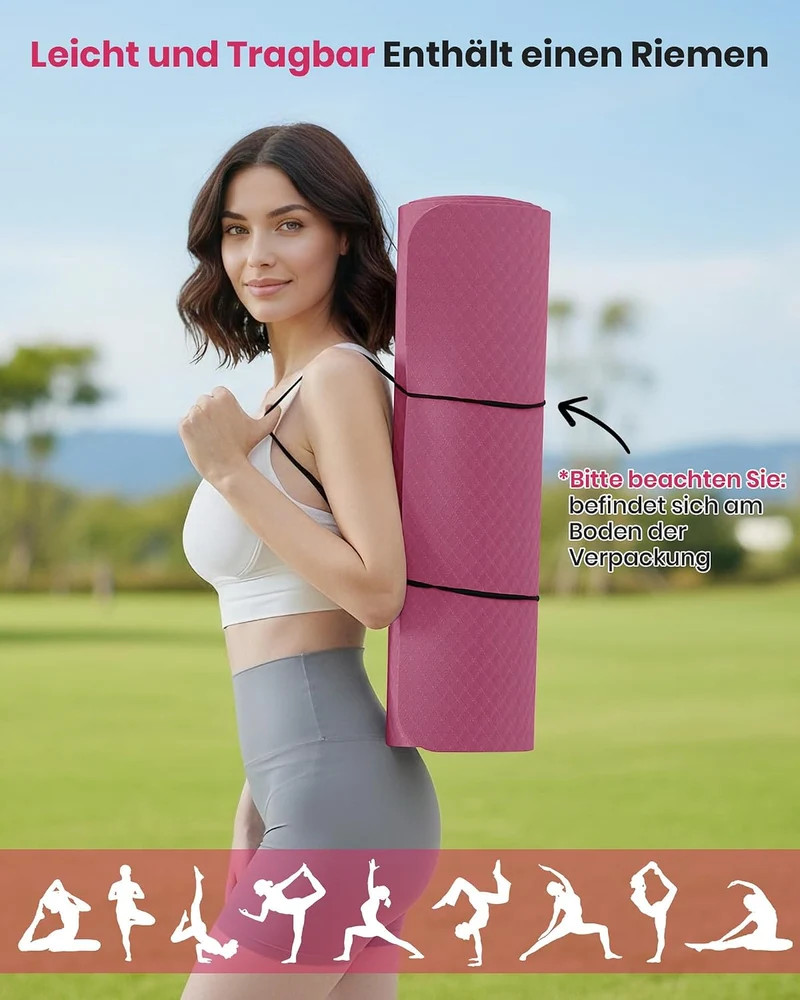Oak & Tea Yogamatte Rutschfest Fitnessmatte Umweltfreundliche TPE Sportmatte mit Tragegurt Gymnastik